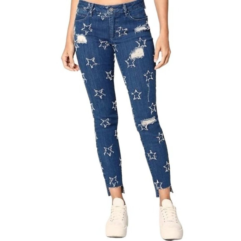 Bebe Star Heart Breaker Skinny Distressed Chewed Hem Jeans, Sz 27, NWT